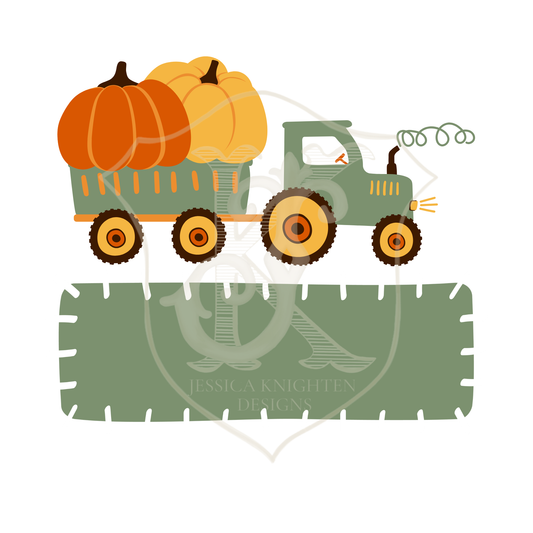 Tractor with Pumpkins - Name Patch