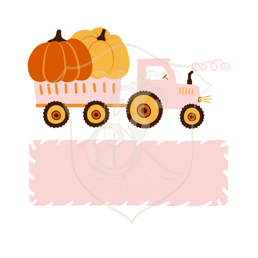 Pink Tractor with Pumpkins - Name Patch