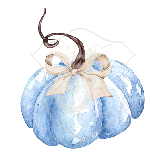 Watercolor Blue Pumpkin with Bow