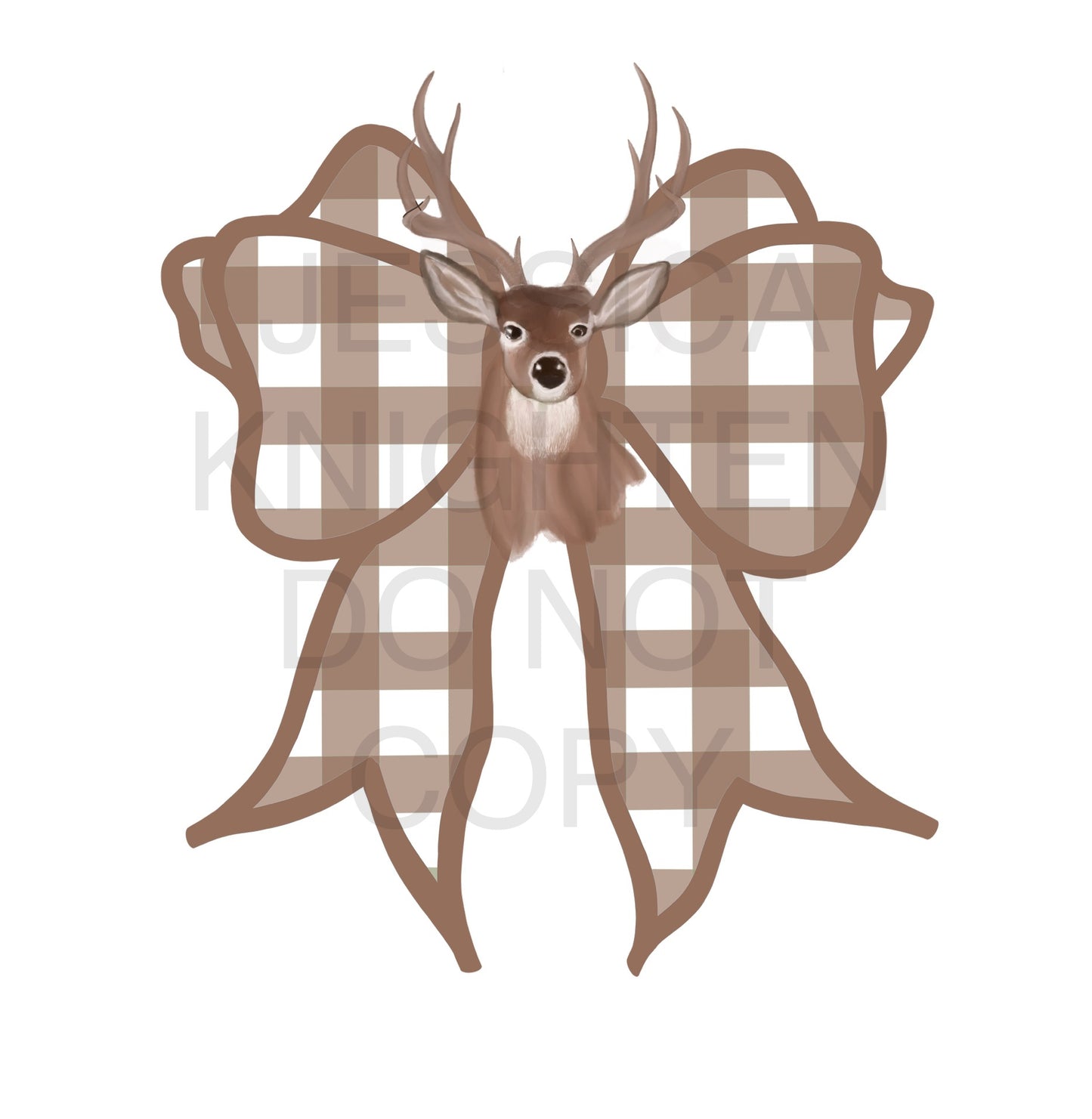 Deer Gingham Bow Design -Hand Drawn