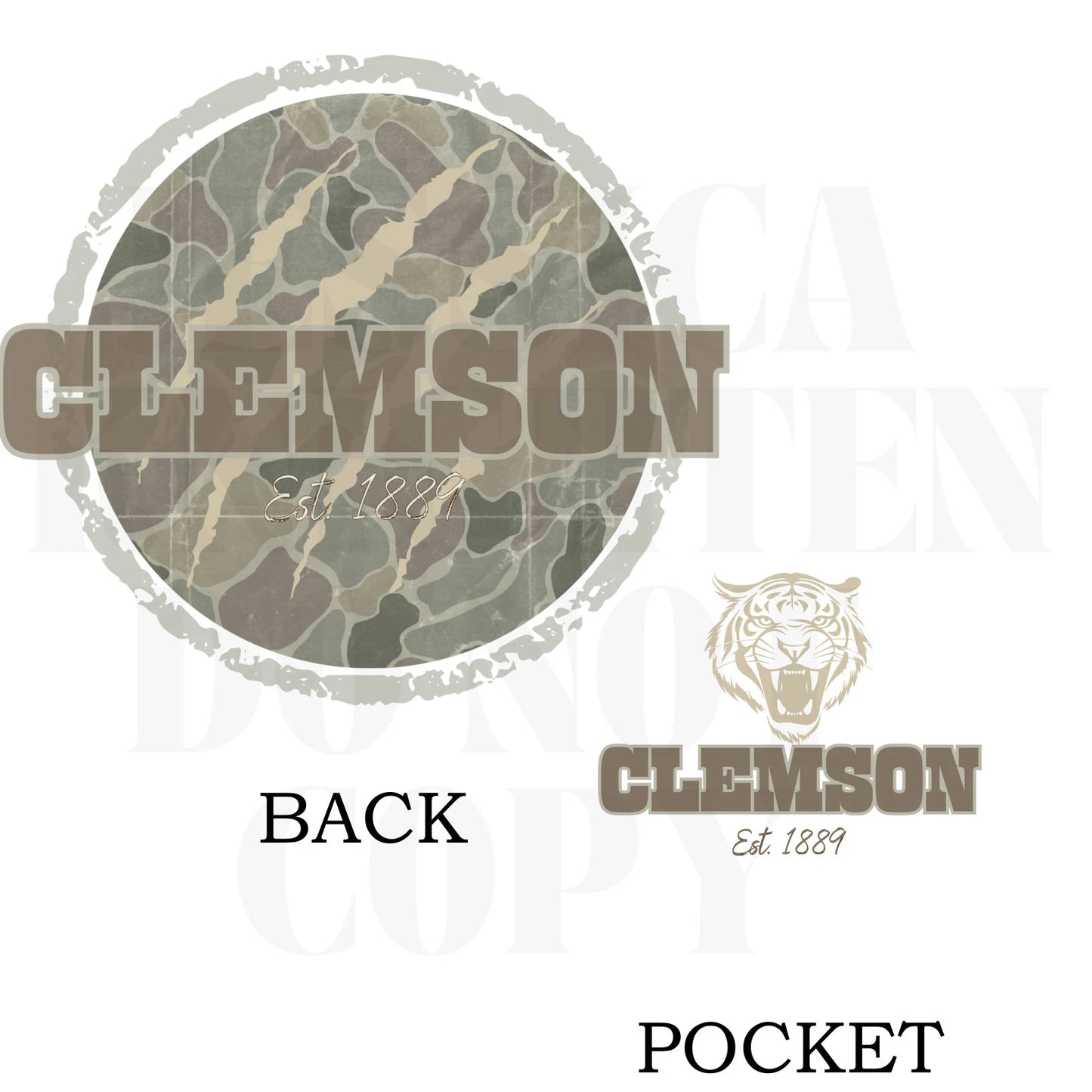 Camo University Transparent PNG Digital Design - Men - Football - Outdoors - Country - Camouflage - Clemson - Hand Drawn