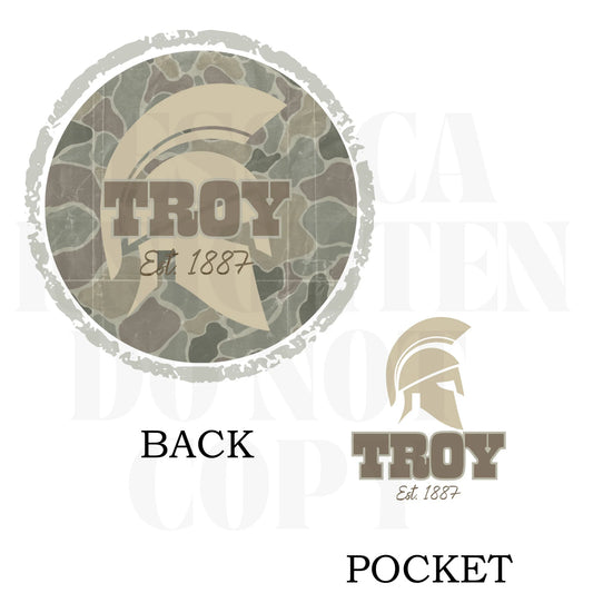 Camo University Transparent PNG Digital Design - Men - Football - Outdoors - Country - Camouflage - Troy - Hand Drawn - Trojan Head