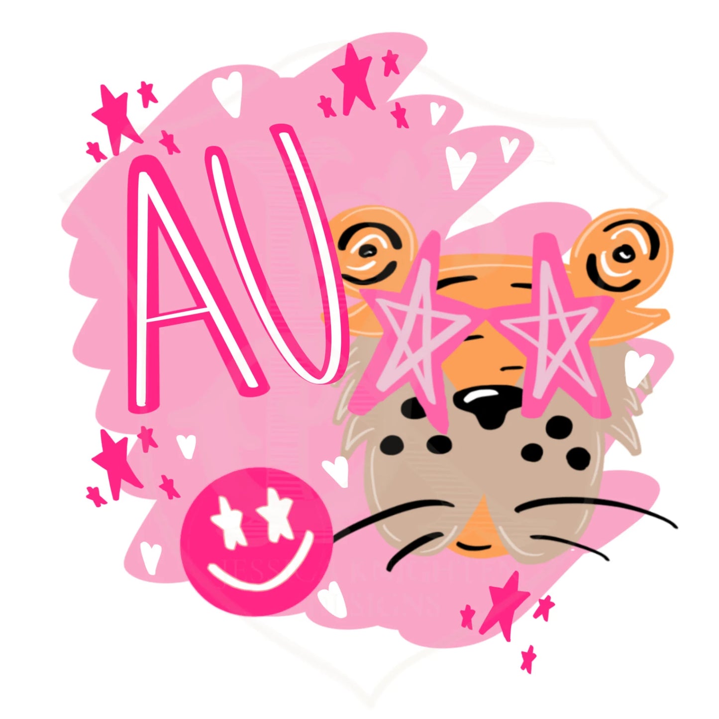 Auburn Preppy Mascot Head Scribble Design - PNG - Tiger- Smiley Face - Bolt - Heart - Pink - Football - Transparent - Digital