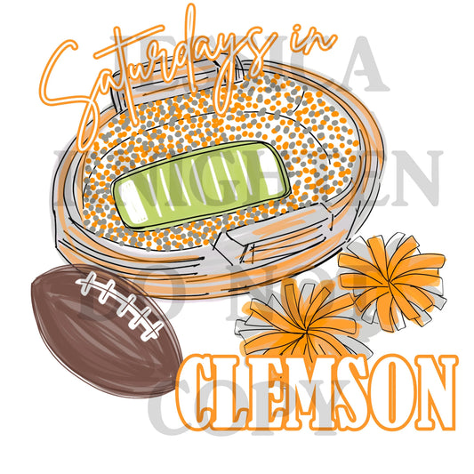 Saturdays in Clemson Digital, Bouqie Digital, Clemson Football Designs, Go Tigers PNG, Hand Drawn PNG, Clemson Tee