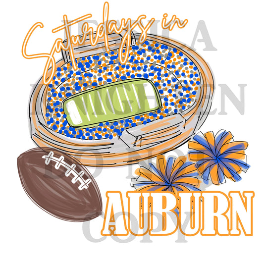 Saturdays in Auburn Digital, Bouqie Digital, Auburn Football Designs, Hand Drawn PNG