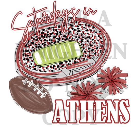 Saturdays in Athens Digital, Bouqie Digital, Georgia Football Designs, Go Dawgs PNG, University of Georgia, Hand Drawn PNG, Georgia Tee