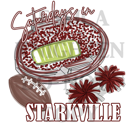 Saturdays in Starkville Digital, Bouqie Digital, Mississippi State, Hand Drawn PNG